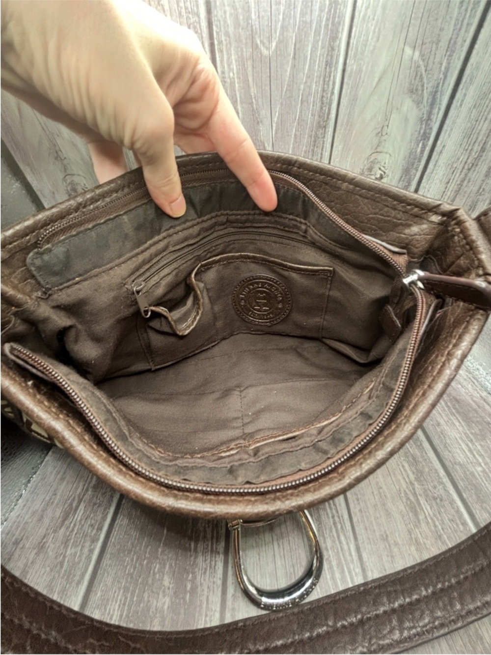 ETIENNE AIGNER Y2K VTG Baguette Shoulder Bag Monogram Print Horsebit Brown Beige - Picture 8 of 15